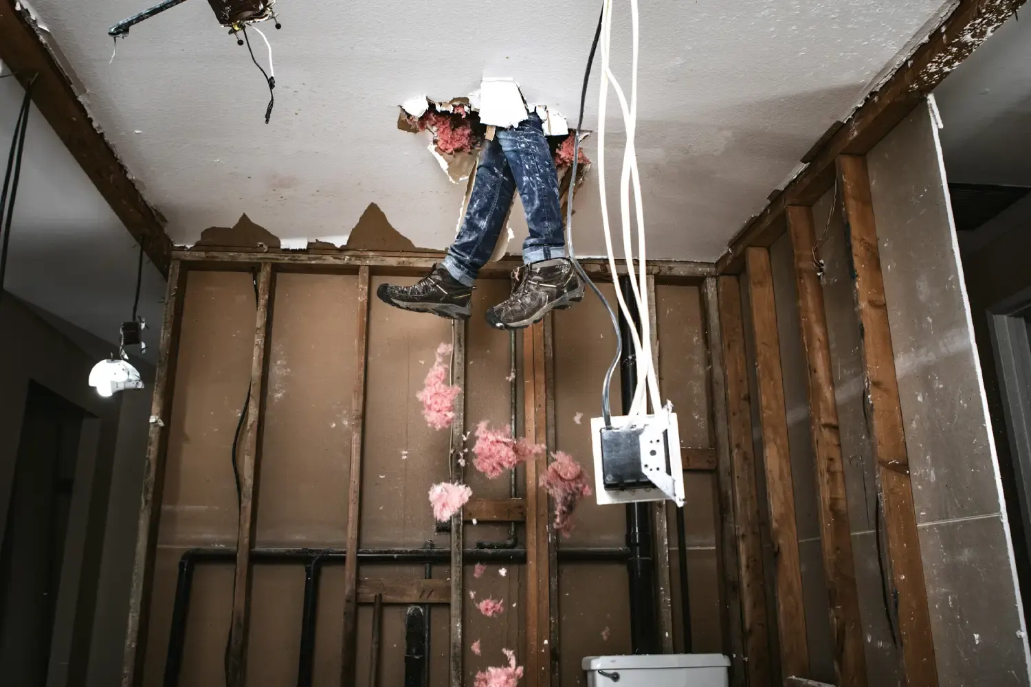 Inspector examining wall cracks during a building defect identification inspection