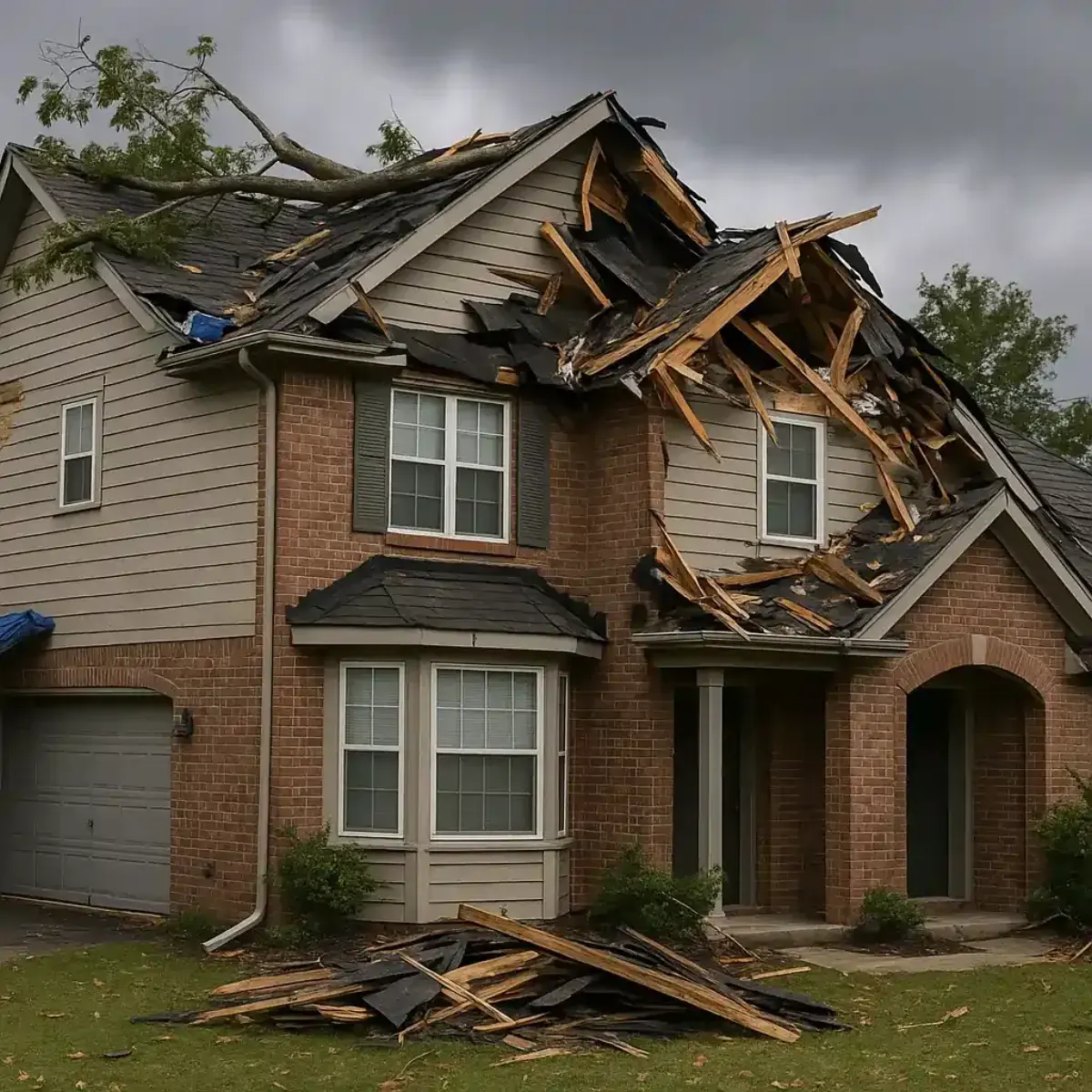 Storm-damaged roof on an Australian home with missing tiles and water damage
