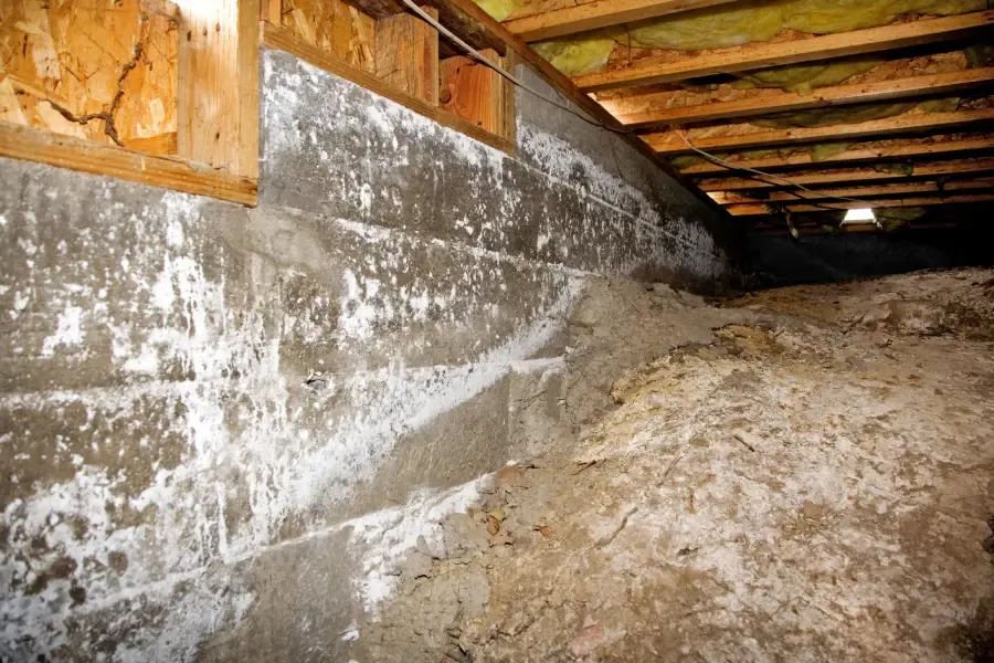 Close-up of delignified timber showing frayed and fuzzy wood fibres in a roof cavity