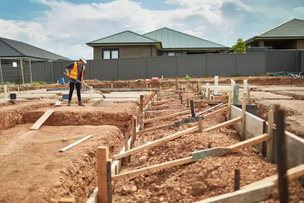Safety inspector examining scaffolding and fall protection on an Australian construction site