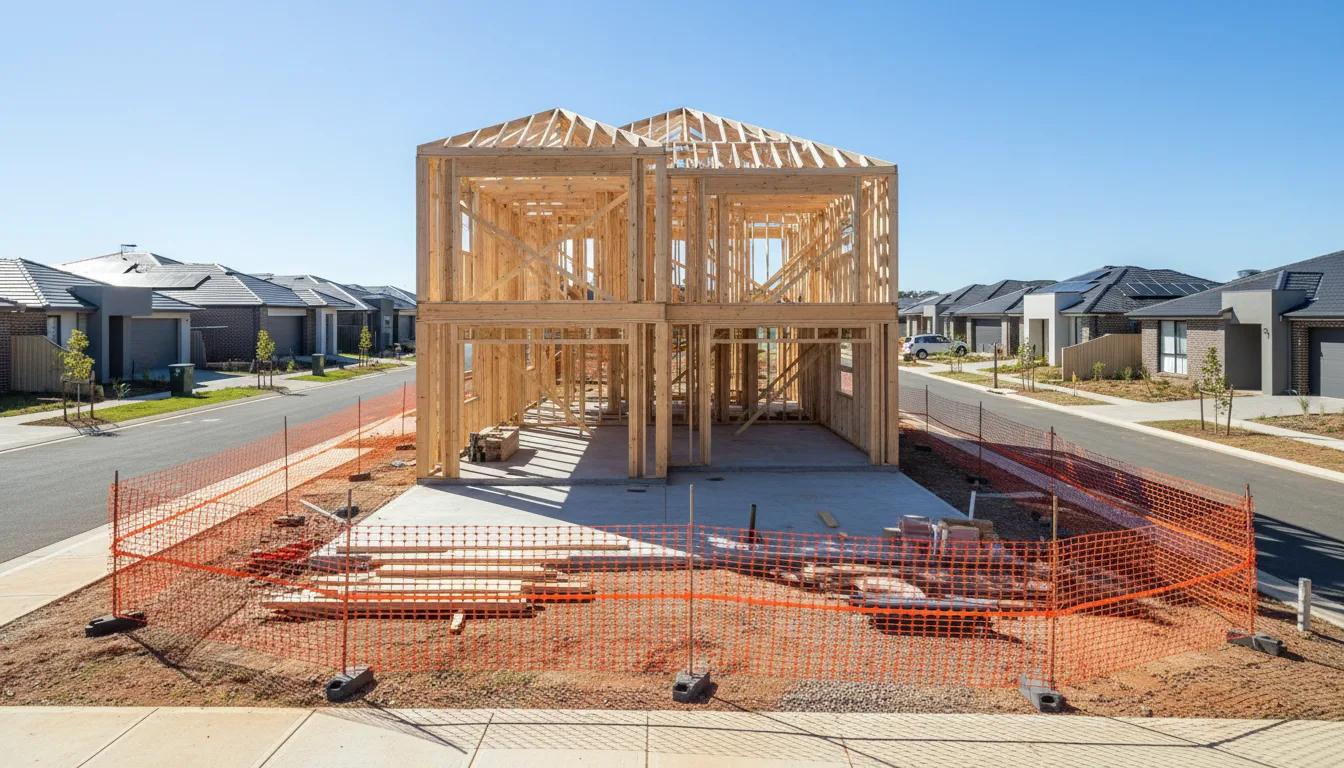 Building inspector reviewing construction plans at a residential building site in Sydney