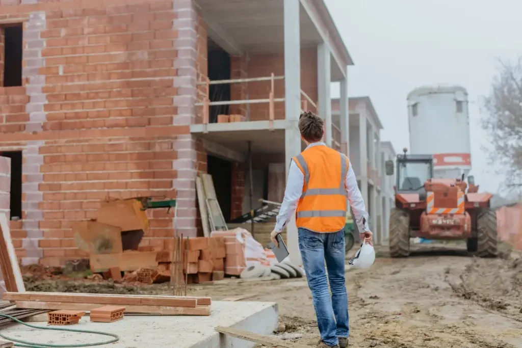 Worker inspecting a house for pre-construction dilapidation report