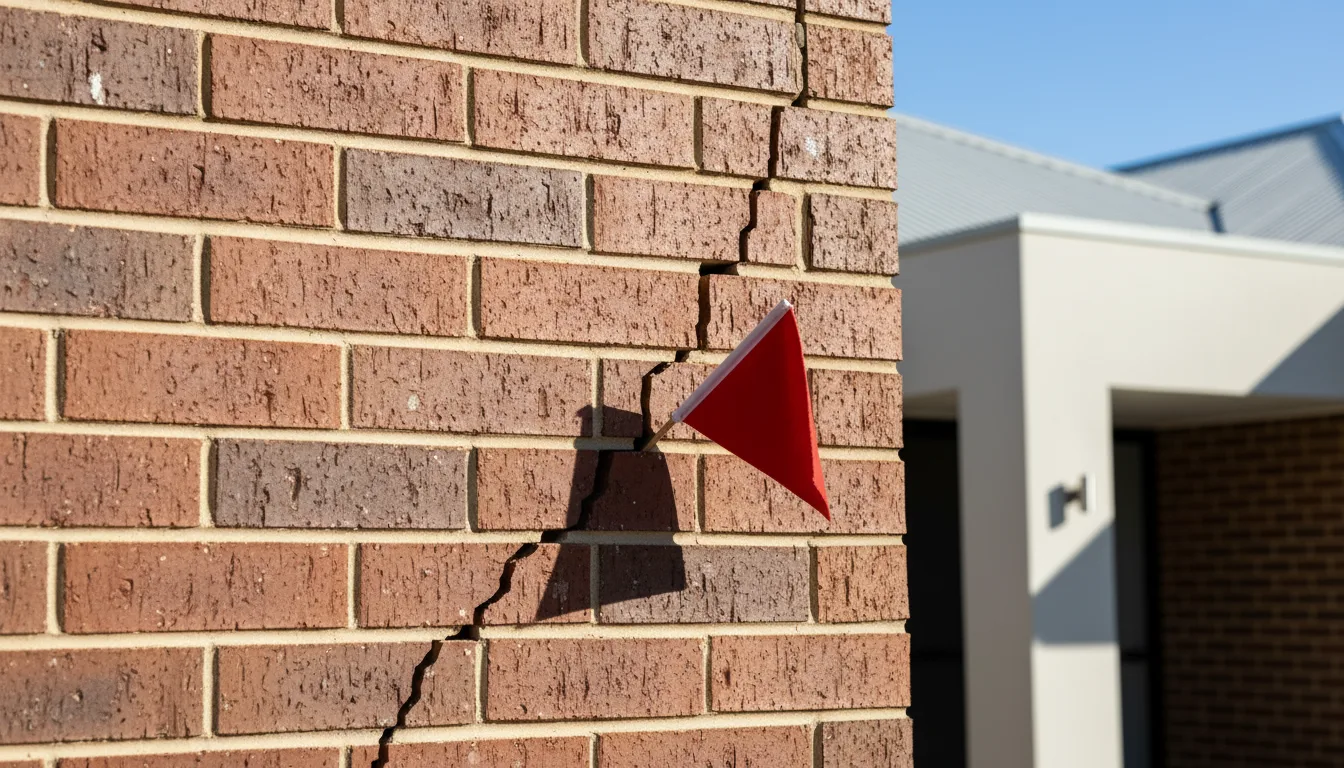 Building inspector identifying structural cracking during a pre-purchase inspection