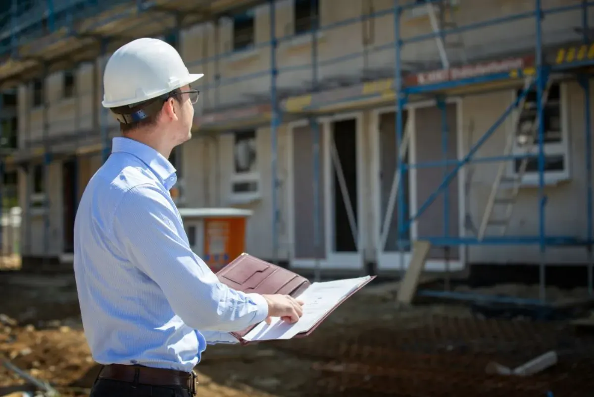 Construction stage inspection being conducted on a building site in Melbourne