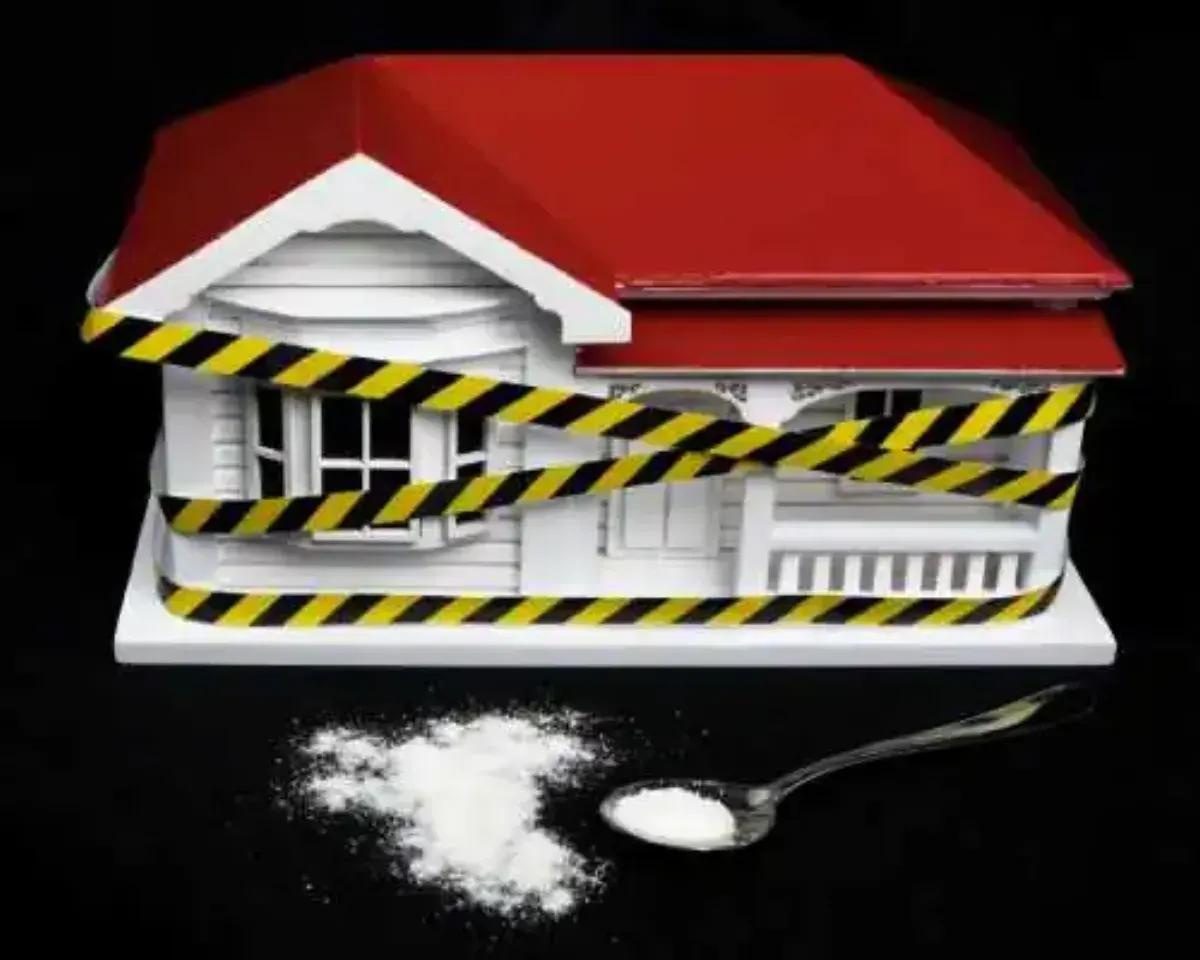 Drug residue testing being conducted on a wall surface inside a building