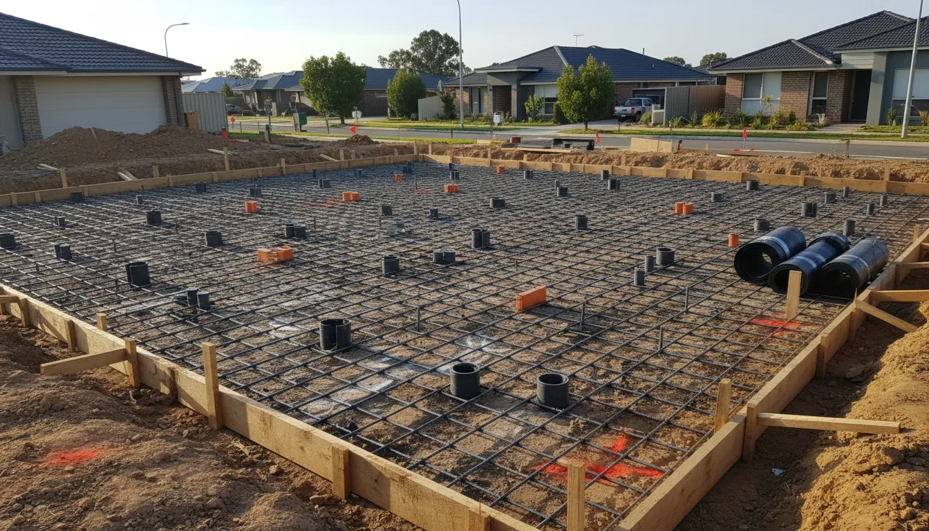 Slab / pre-slab (steel, set-out, penetrations). This inspection usually happens before the concrete pour.