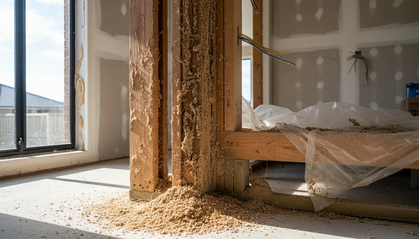 a portion of a newly built house having infested with termite