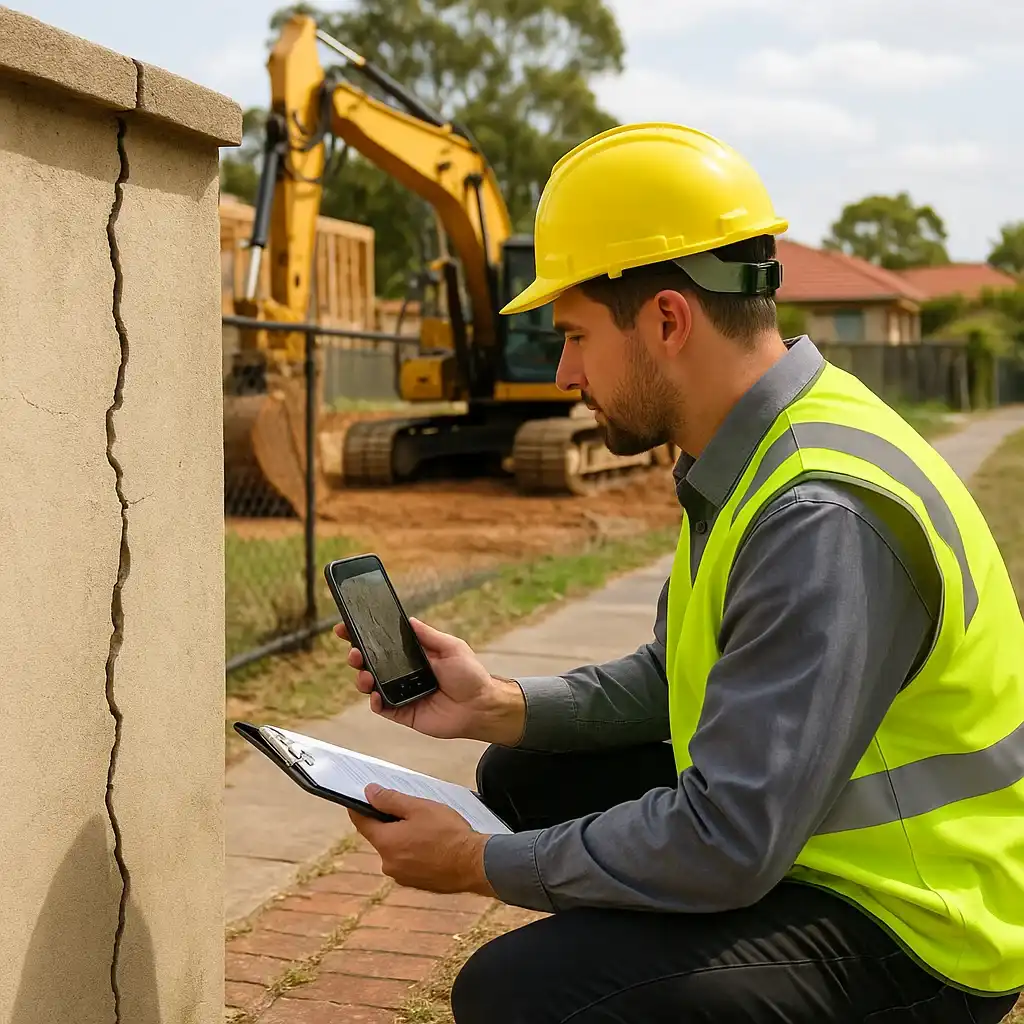 an inspector assessing the crack