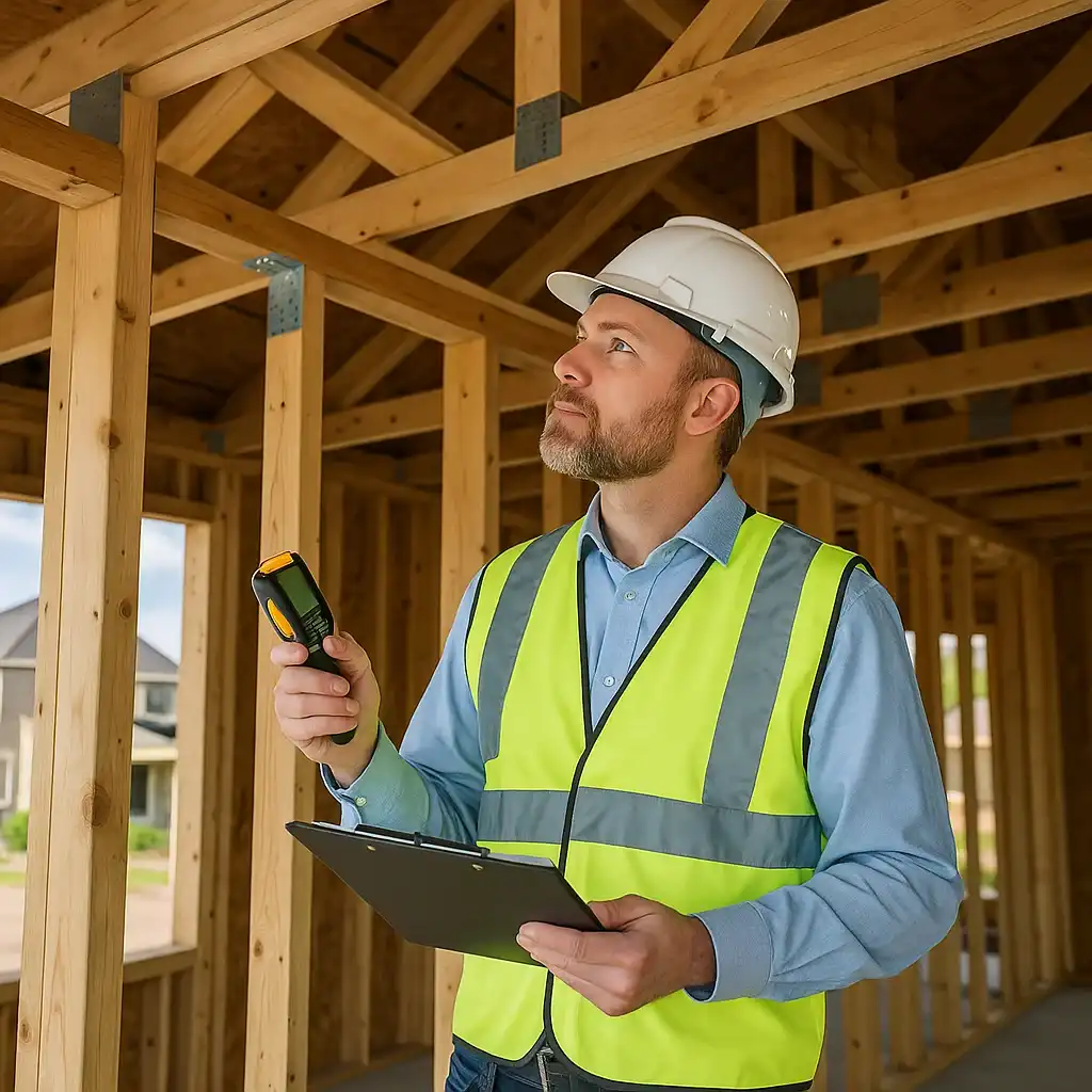 building foundations are being checked by an inspector