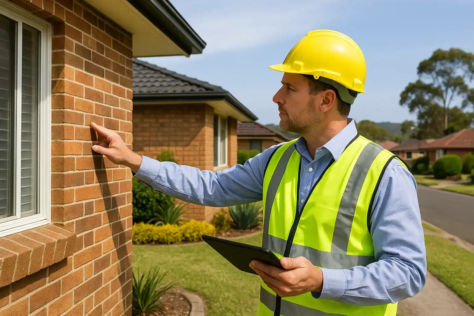 inspector checking the newly-built house