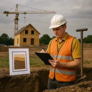 inspector checking the soil condition