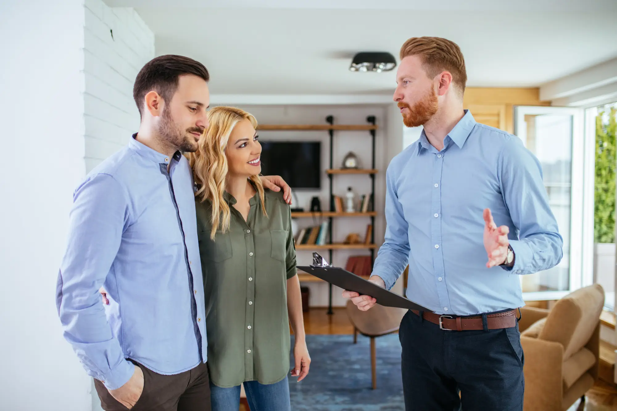 a couple and an agent talking