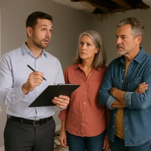 an anjuster and the owner of the damaged house