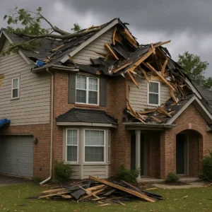 house with damaged roof